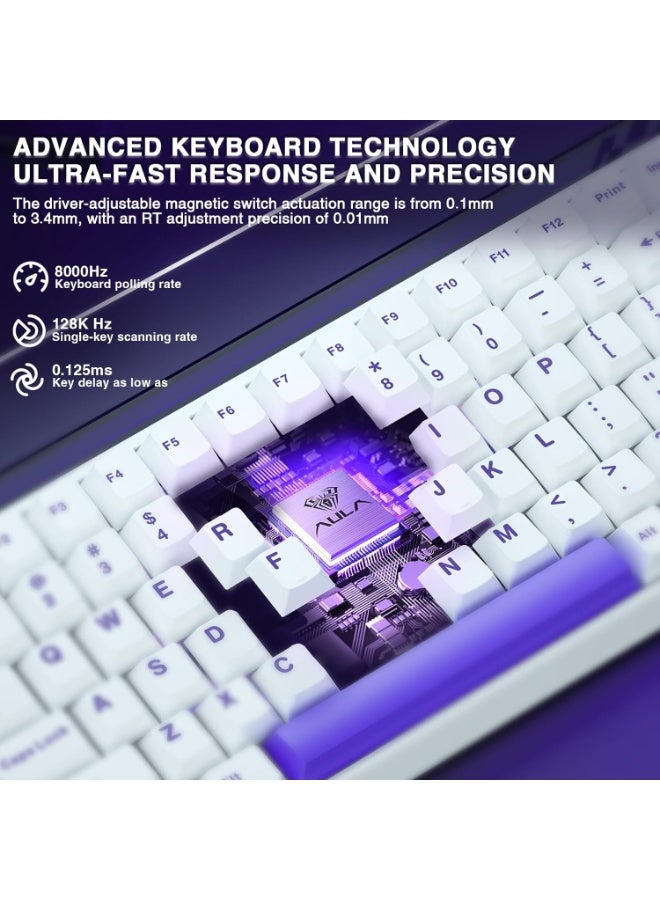 AULA Aula Hero 84 HE - 75% Mechanical Gaming Keyboard Wired, Magnetic Switches Hot Swappable Hall Effect Keyboard, Rapid Trigger Mode 8000Hz Polling Rate, RGB Neon Light Box, Gamers Keyboards for PC/Mac (WhitePurple-Black Emperor Axis)  - Image 4
