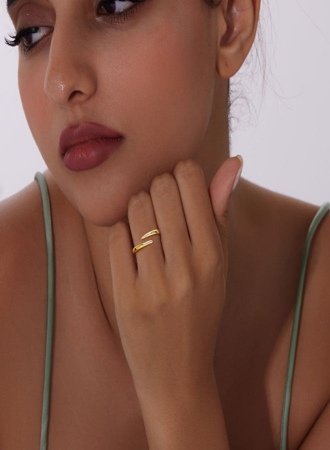 Poxtex خواتم ذهبية مفتوحة بتصميم أبدي للنساء، خواتم للخنصر والإبهام والسبابة، مجوهرات يومية مضادة للحساسية ومقاومة للماء ولا تفقد بريقها - Image 5