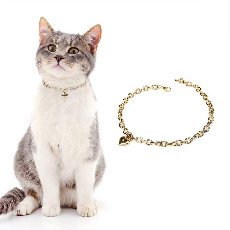 HOWWFALY Dog Collar and Cat Chain Necklace Stainless Steel Adjustable 18K Gold Heart-Shaped Necklace for Small Pets Cats Kitten Puppy (Gold, 7 inch) - Image 2