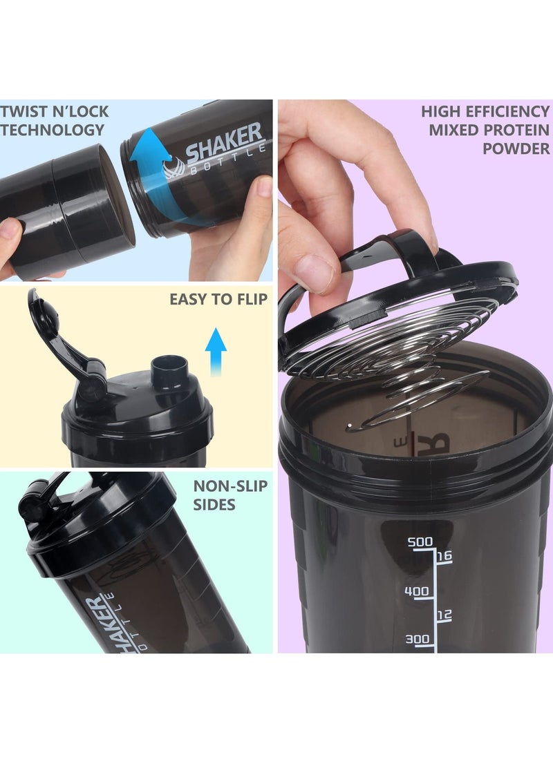 Generic Shaker Bottle, 16OZ Protein Powder Shake Cup Non-slip Leak Proof Sports Fitness Water Bottle, Protein Powder Milkshake Cup with Powder Storage & Pill Organizer Case (Black) - Image 4