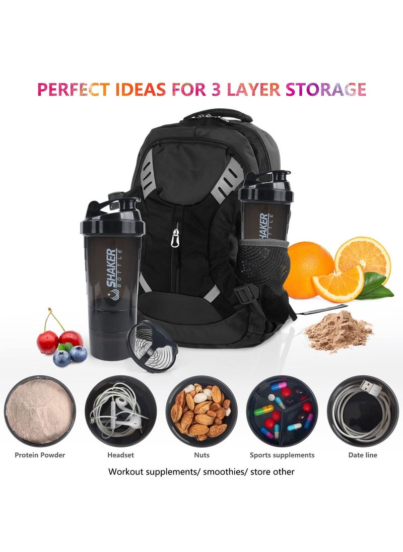 Generic Shaker Bottle, 16OZ Protein Powder Shake Cup Non-slip Leak Proof Sports Fitness Water Bottle, Protein Powder Milkshake Cup with Powder Storage & Pill Organizer Case (Black) - Image 3