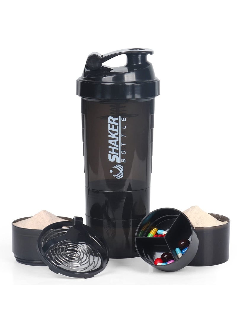 Generic Shaker Bottle, 16OZ Protein Powder Shake Cup Non-slip Leak Proof Sports Fitness Water Bottle, Protein Powder Milkshake Cup with Powder Storage & Pill Organizer Case (Black) - Image 1