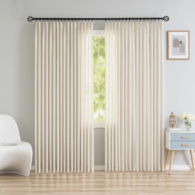 EXTRA WIDE PINCH PLEATED DRAPES CURTAINS FAUX LINEN LIGHT FILTERING WINDOW CURTAINS FOR HOME HOTEL OFFICE96 INCH LENGTH WITH HOOKS 1 PANEL 100 W X 96 L