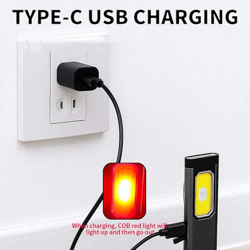 Black Portable LED Flashlight USB Rechargeable Clip On Light For Hiking Camping Travel - Image 3