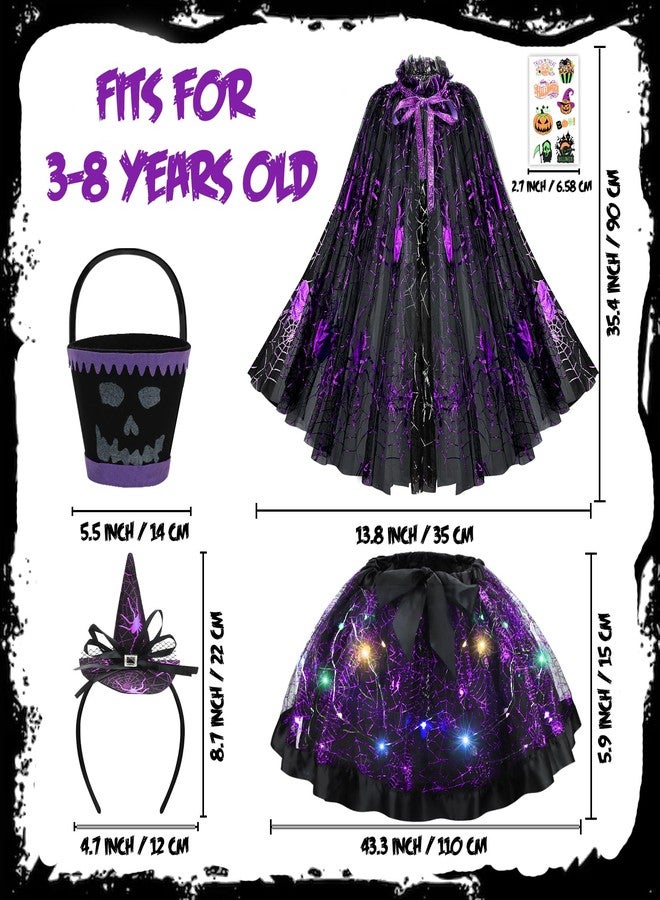 Fedio Girls Halloween Costume - Spider Witch Cape With Light Up Tutu, Witch Headband, Trick or Treat Bucket Bag for Toddlers Ages 3-8 - Image 4