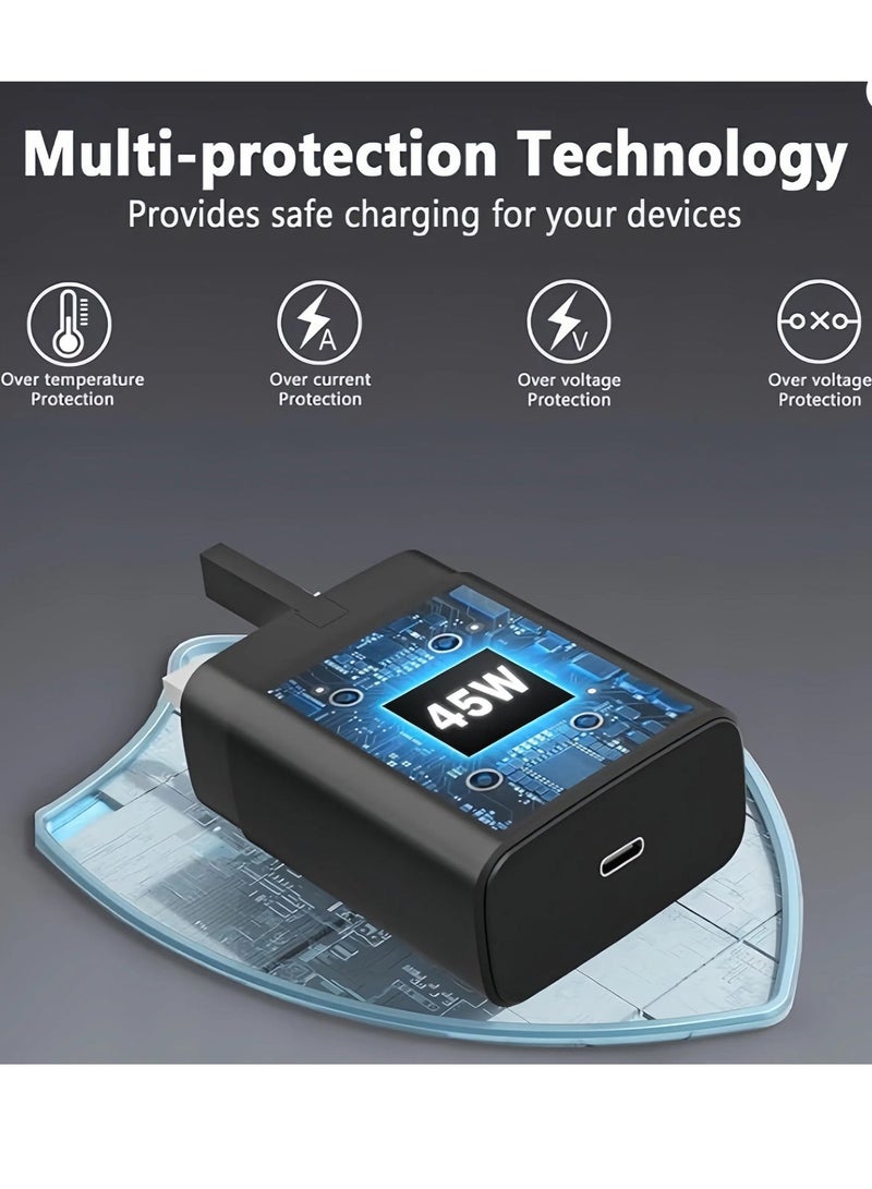 45W USB C Super Fast Charging Charger - Compatible with S24 S23 S22 S21 S20 Ultra, S24+ S23+ S22+ S21+, A53, A15, A 55, A54 - Type C（1.5M fast charging cable） Power Adapter - Image 2