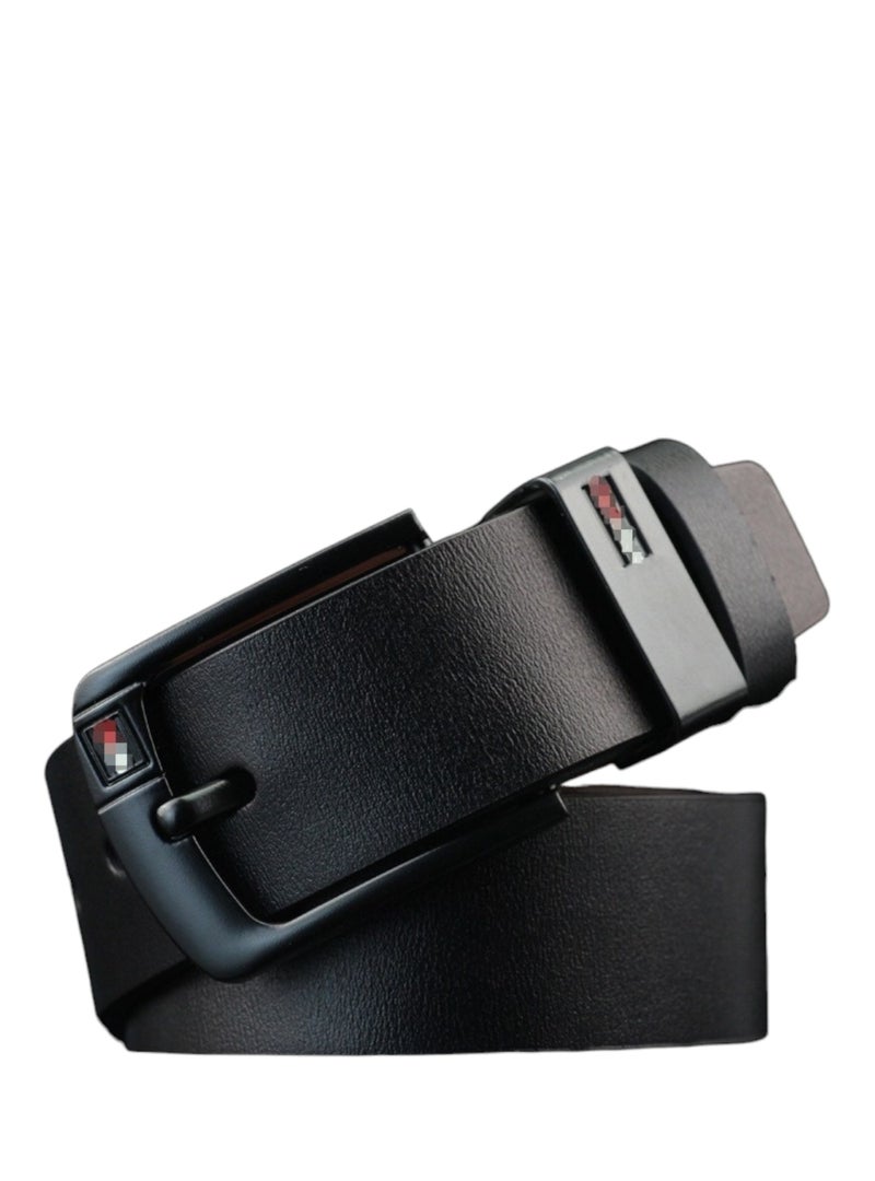 Vintage Wide Leather Belt - Antique Pin Buckle - 125cm - Black