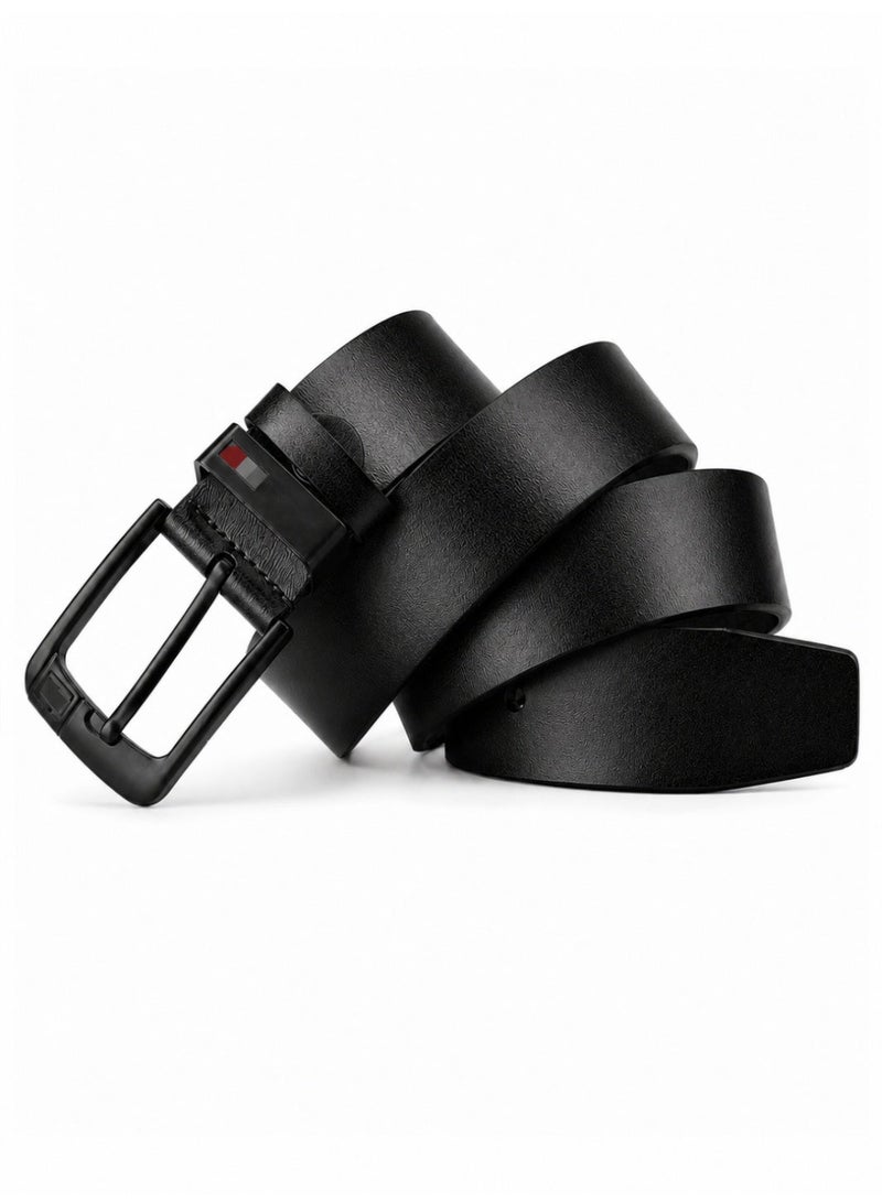HASTE Vintage Wide Leather Belt - Antique Pin Buckle - 125cm - Black - Image 2