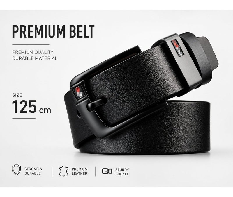 HASTE Vintage Wide Leather Belt - Antique Pin Buckle - 125cm - Black - Image 4
