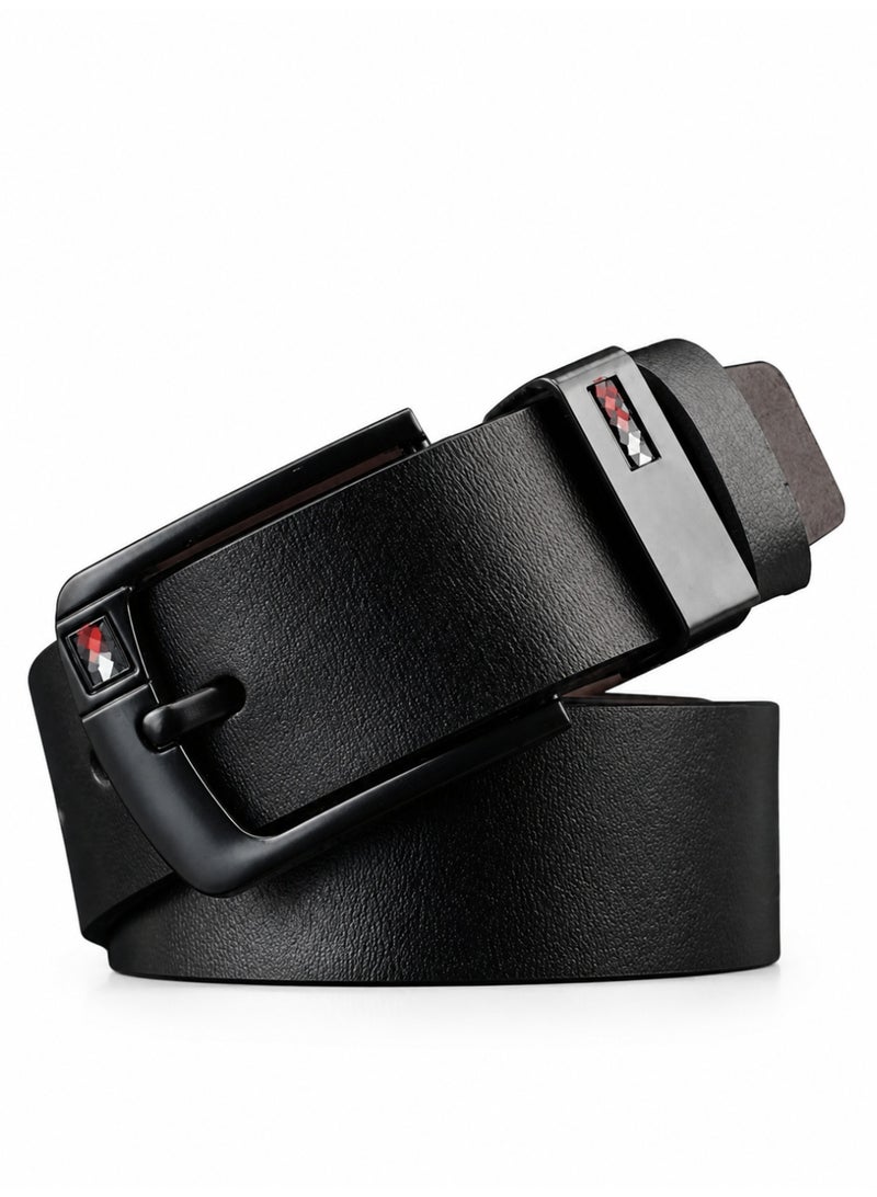 HASTE Vintage Wide Leather Belt - Antique Pin Buckle - 125cm - Black - Image 1