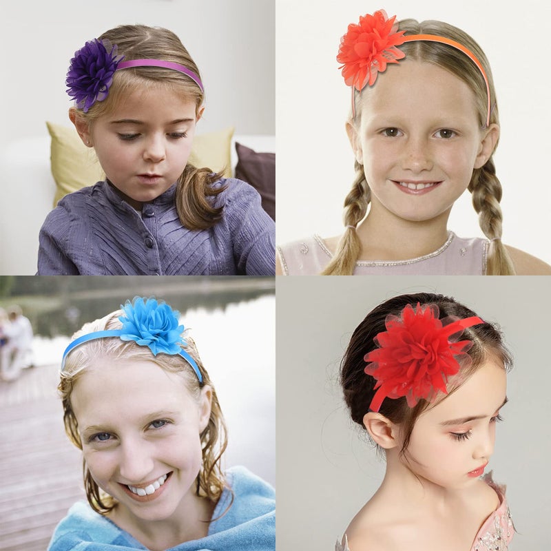 XIMA Headbands for Girls,Chiffon Flower Hairbands with Teeth for Kids Teens Children Hair Accessoies Pack of 15 - Image 4