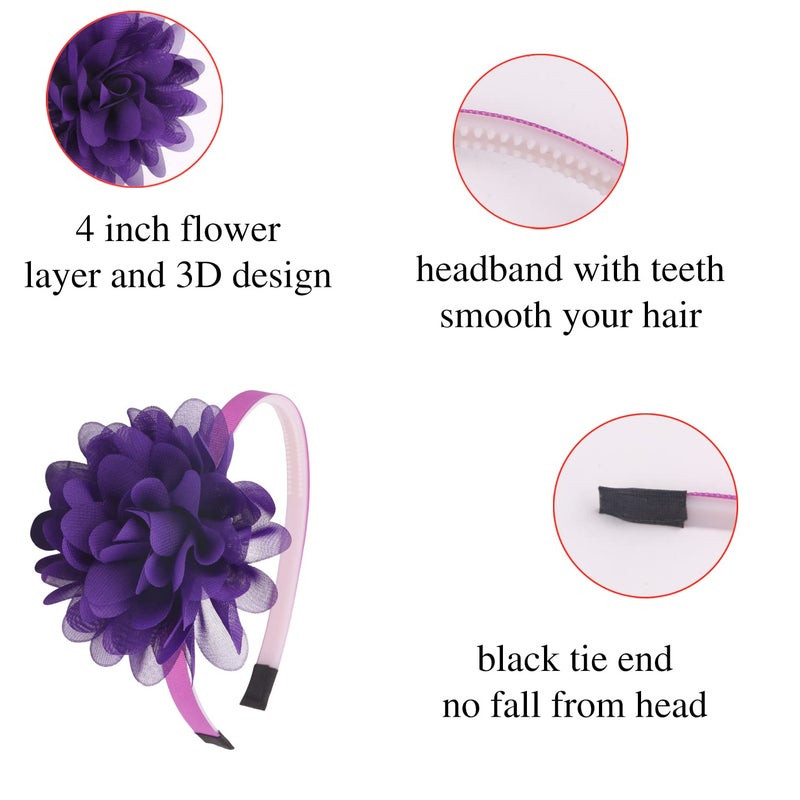 XIMA Headbands for Girls,Chiffon Flower Hairbands with Teeth for Kids Teens Children Hair Accessoies Pack of 15 - Image 2