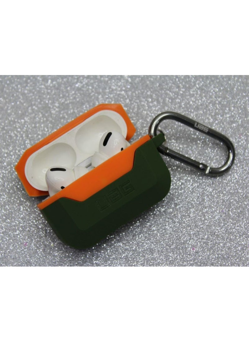 UAG - Ecosystem Compatible with AirPod Pro Case Full-Body Protective Soft-Touch Hard Case with Detachable Carabiner, Standard Issue Hard Case (Green - Orange) - Image 1