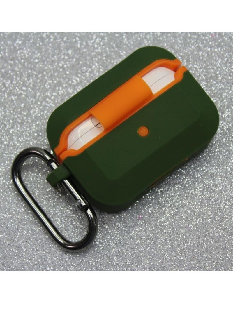 UAG - Ecosystem Compatible with AirPod Pro Case Full-Body Protective Soft-Touch Hard Case with Detachable Carabiner, Standard Issue Hard Case (Green - Orange) - Image 1