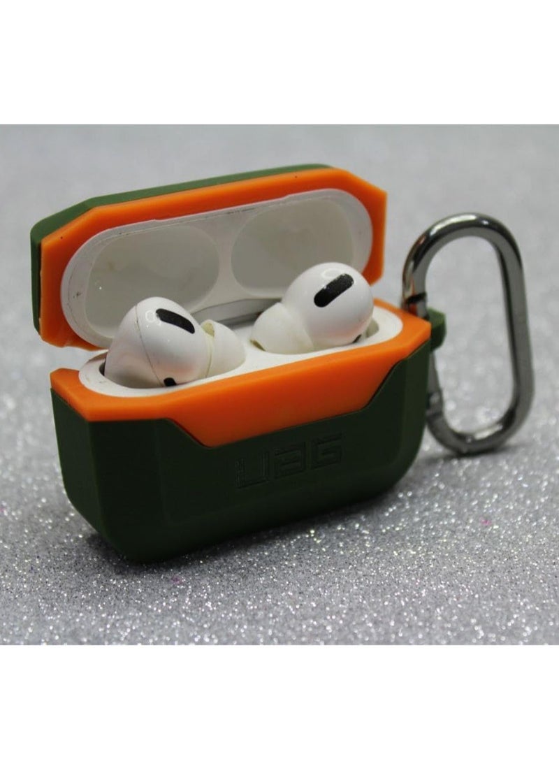 UAG - Ecosystem Compatible with AirPod Pro Case Full-Body Protective Soft-Touch Hard Case with Detachable Carabiner, Standard Issue Hard Case (Green - Orange) - Image 1