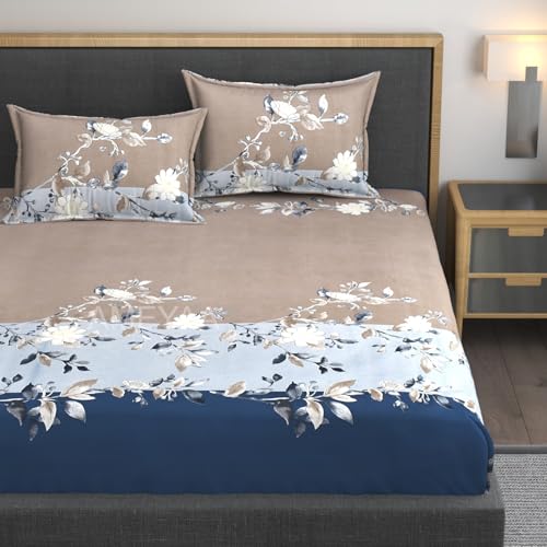 AMEYAA 350 TC Cotton Feel Glace Cotton All Around Elastic Fitted Floral Bedsheets King Size | Premium Super Soft Fitted Bedsheet King Size for Double Bed | Fits Up to 8 to 10 Inches, 72 x 78, Navy - Image 1