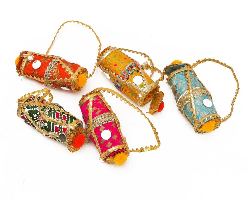 Sanvatsar Traditional Indian Decorative Money Pouch, Embroidered with Gold Lace, Multicolour (6) - Image 3