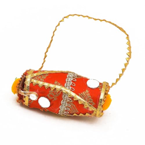Sanvatsar Traditional Indian Decorative Money Pouch, Embroidered with Gold Lace, Multicolour (6) - Image 4