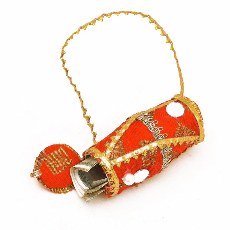 Sanvatsar Traditional Indian Decorative Money Pouch, Embroidered with Gold Lace, Multicolour (6) - Image 5