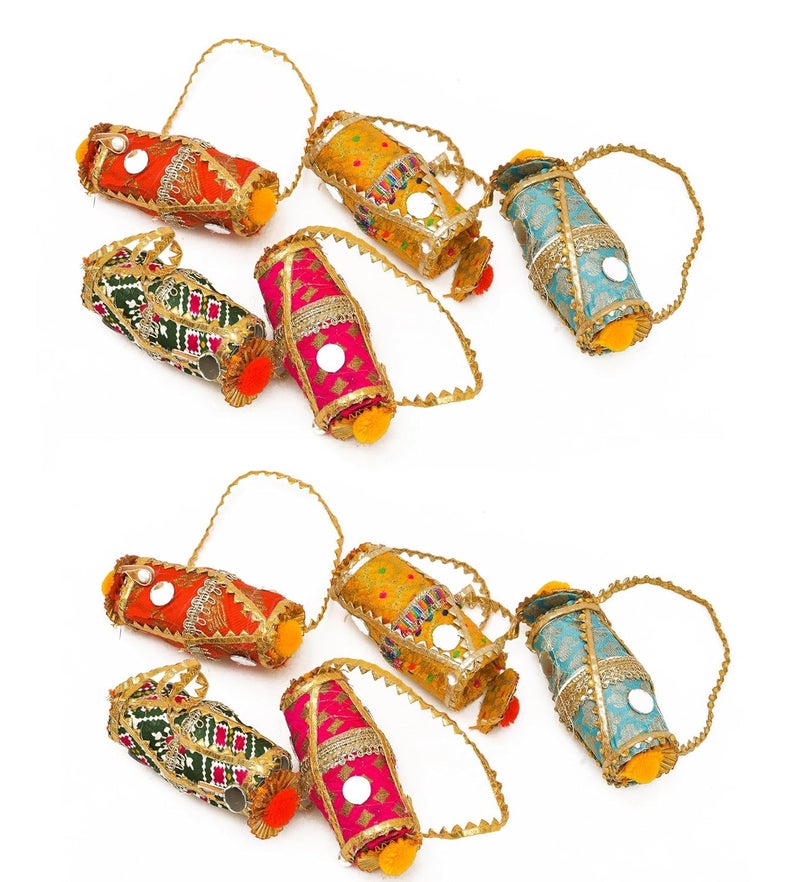 Sanvatsar Traditional Indian Decorative Money Pouch, Embroidered with Gold Lace, Multicolour (6) - Image 1