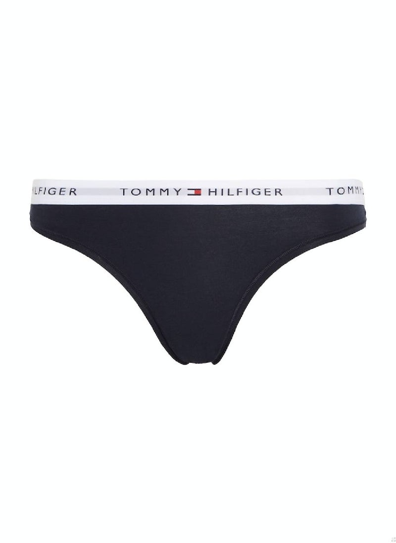 TOMMY HILFIGER Women's Icon Logo Waistband Thong Underwear Bottoms, Navy  - Image 1
