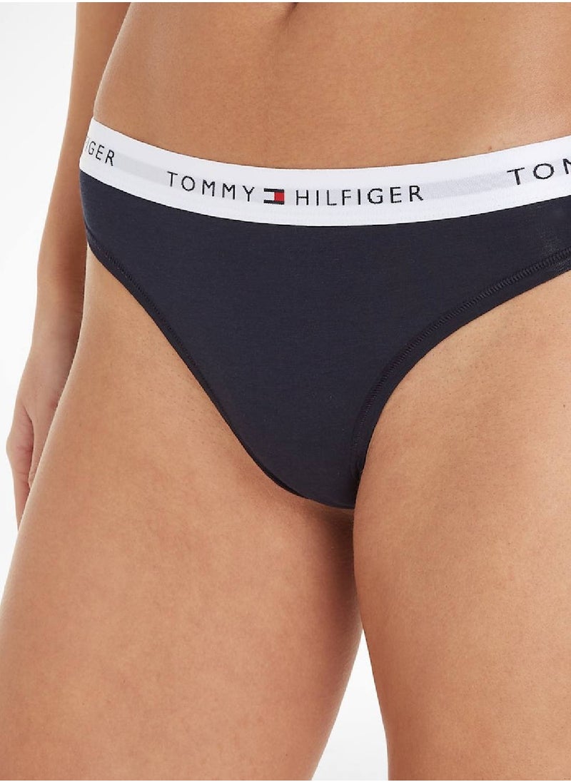 TOMMY HILFIGER Women's Icon Logo Waistband Thong Underwear Bottoms, Navy  - Image 2