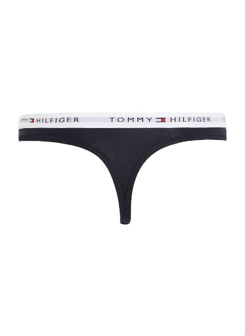 TOMMY HILFIGER Women's Icon Logo Waistband Thong Underwear Bottoms, Navy  - Image 3