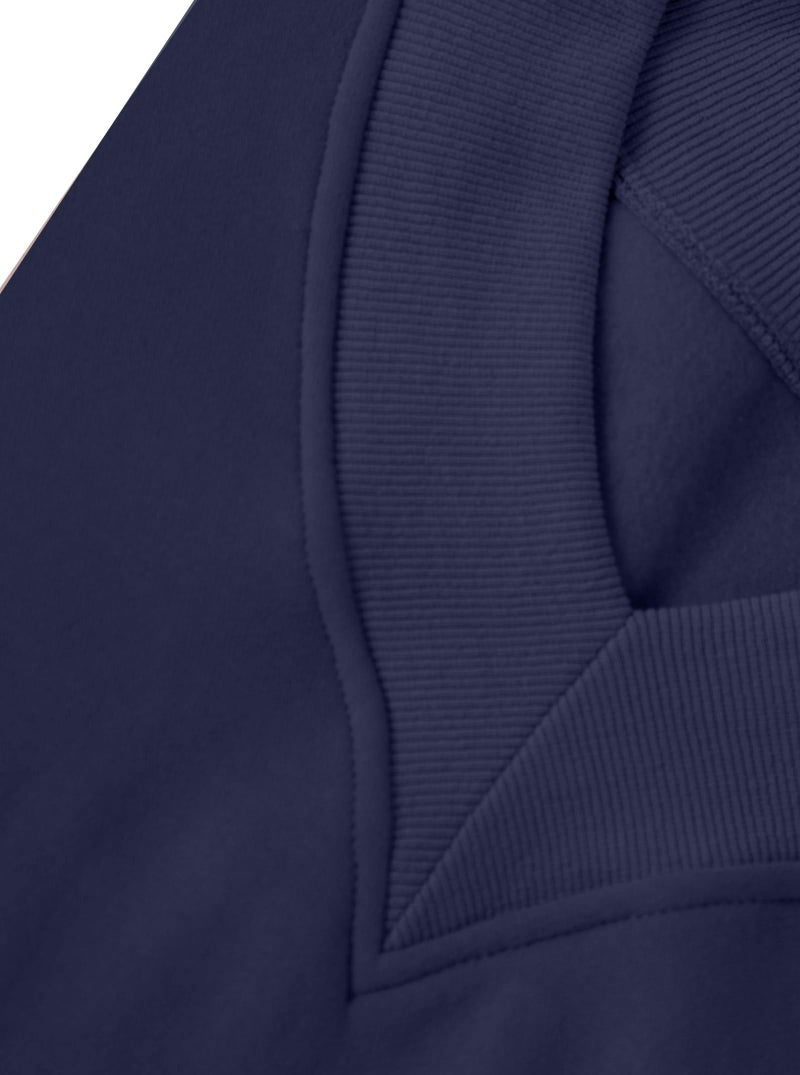 Hilinker Womens V Neck Oversized Sweatshirts Pullover Cute Drop Shoulder Long Sleeve Tops Dark Blue X-Large - Image 4