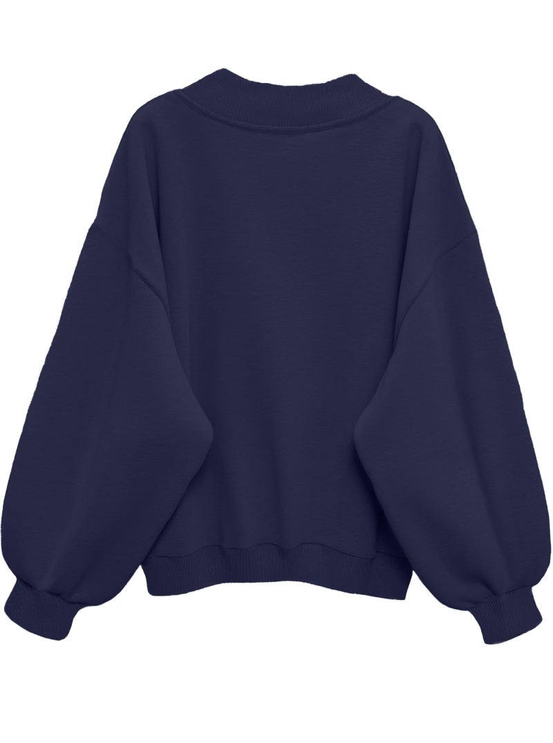 Hilinker Womens V Neck Oversized Sweatshirts Pullover Cute Drop Shoulder Long Sleeve Tops Dark Blue X-Large - Image 3