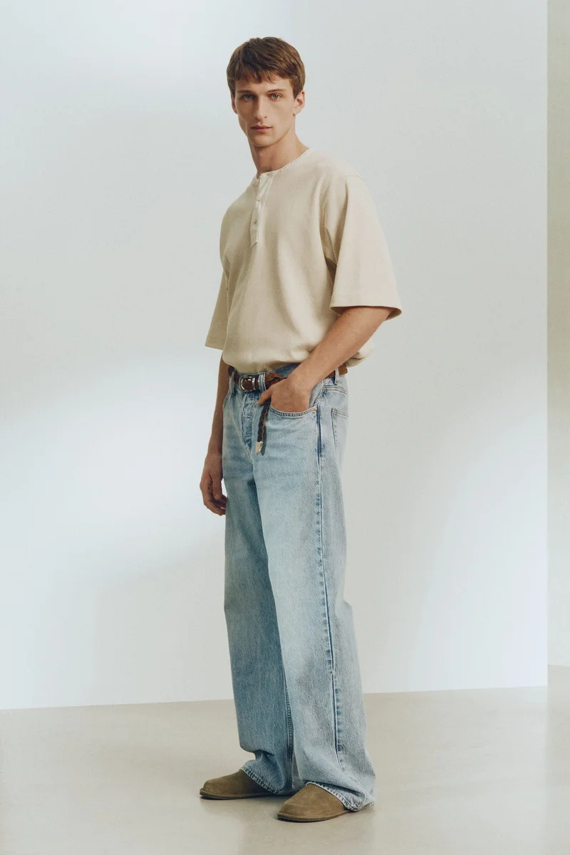 H&M  Loose Fit Linen-blend Henley top for Men | Best Price UAE