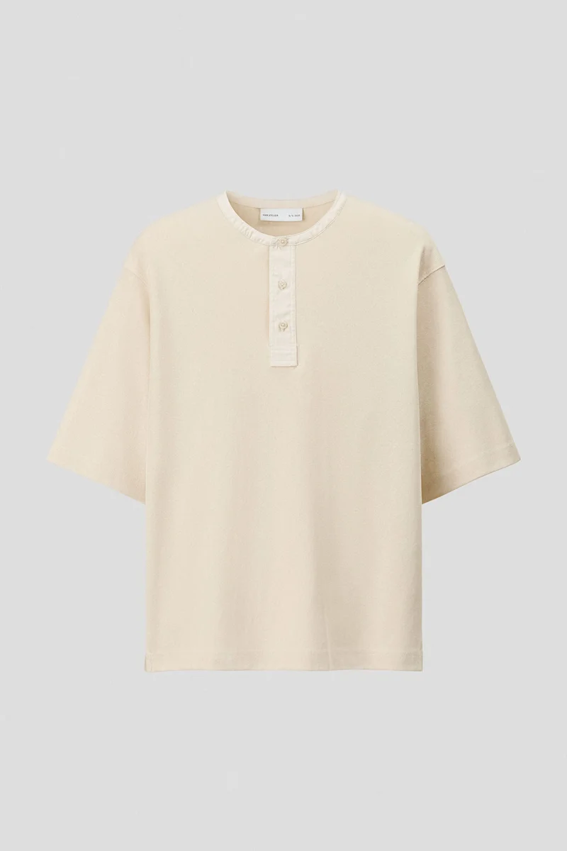 H&M  Loose Fit Linen-blend Henley top for Men | Best Price UAE