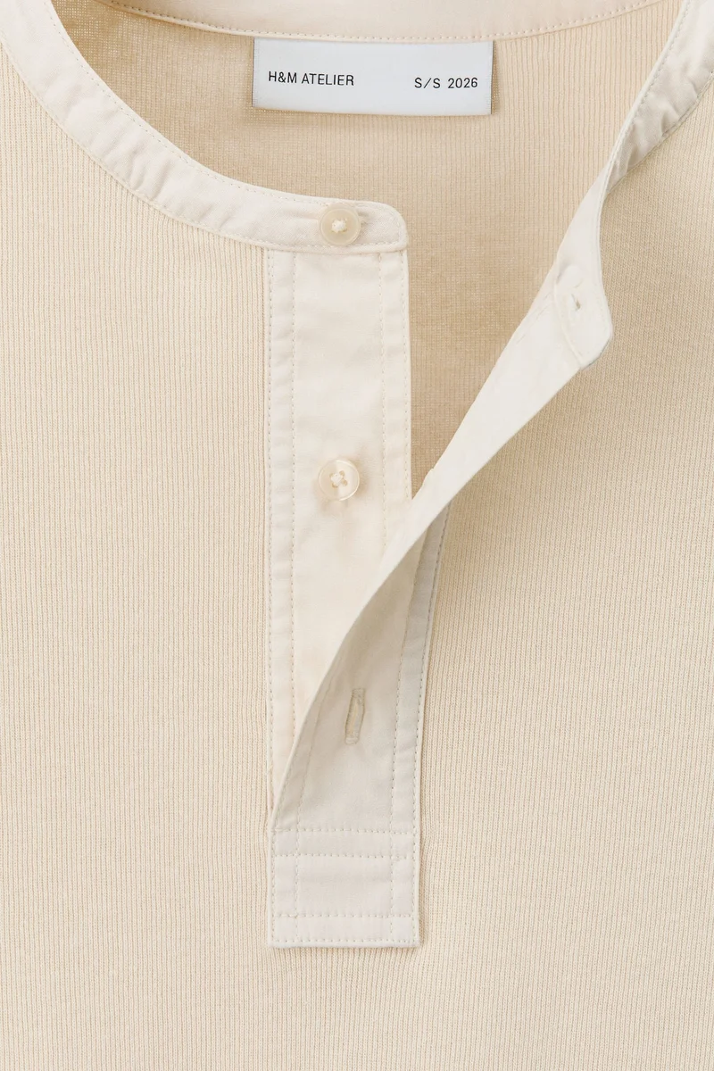 H&M  Loose Fit Linen-blend Henley top for Men | Best Price UAE