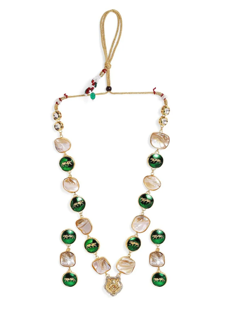 Priyaasi Tiger Faced Elegance Kundan-Studded Jewellery Set