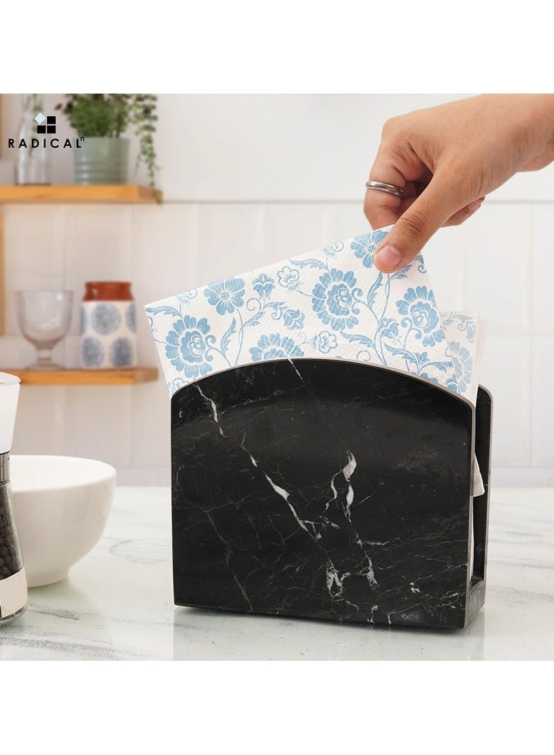 RADICALn Radicaln Marble Napkin Holder 5.5" Inch Black Handmade Dining Table Napkins Holder - Simple Modern Home & Kitchen Paper Towel Holder Countertop - Used as Utensil Holder, Home Décor & Bar Napkins  - Image 2