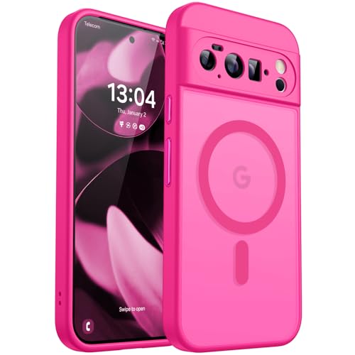 CANSHN Magnetic for Google Pixel 10 Pro Case63 Inch Upgraded Full Camera Protection Compatible with Magsafe Translucent Matte Shockproof Protective Phone Cover Hot Pink - Image 1