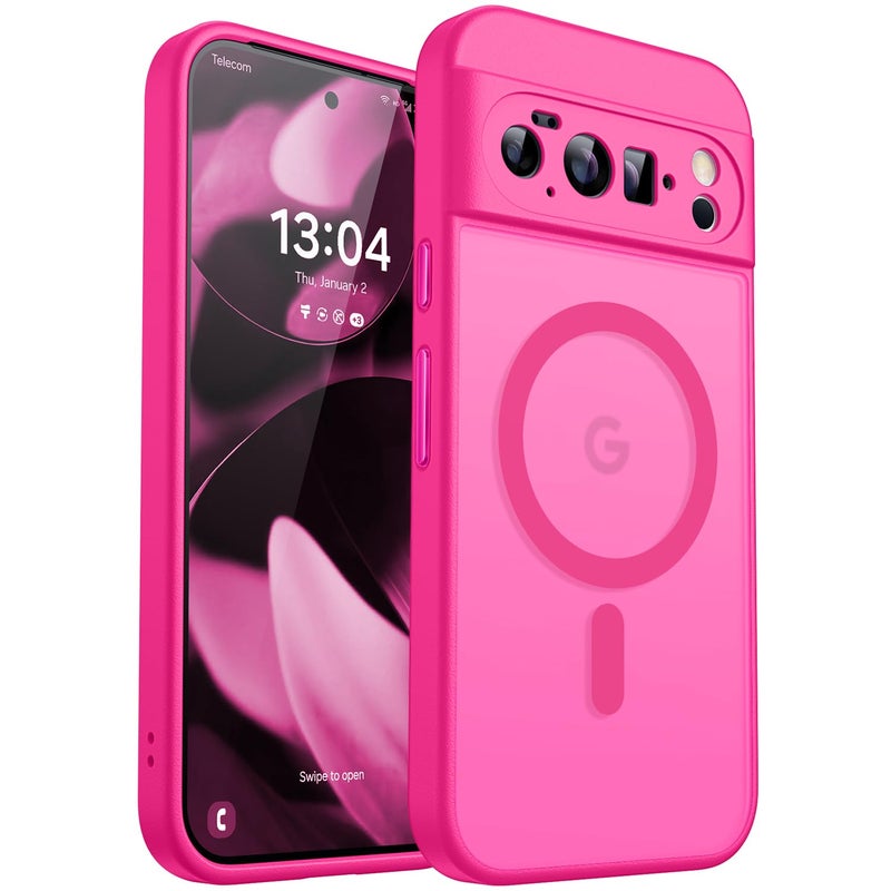 CANSHN Magnetic for Google Pixel 10 Pro Case63 Inch Upgraded Full Camera Protection Compatible with Magsafe Translucent Matte Shockproof Protective Phone Cover Hot Pink - Image 3