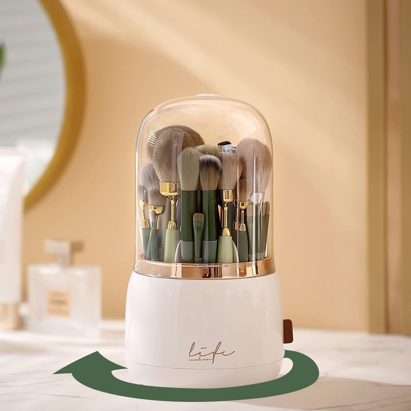Snivy Snivy Makeup Brush Holder with 6 Slot, 360 Rotating Cosmetics Make up Brush Organizer Storage with Lid, Dustproof & Waterproof for Vanity and Bathroom - Multicolor  - Image 1