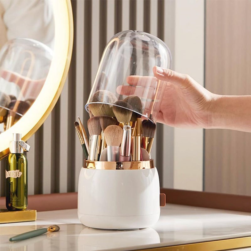 Snivy Snivy Makeup Brush Holder with 6 Slot, 360 Rotating Cosmetics Make up Brush Organizer Storage with Lid, Dustproof & Waterproof for Vanity and Bathroom - Multicolor  - Image 4