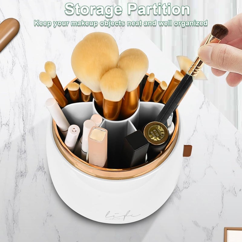 Snivy Snivy Makeup Brush Holder with 6 Slot, 360 Rotating Cosmetics Make up Brush Organizer Storage with Lid, Dustproof & Waterproof for Vanity and Bathroom - Multicolor  - Image 5