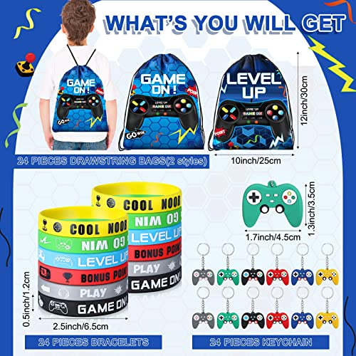 Nosiny 72 Pcs Video Game Party Favors Video Gamer Party Drawstring Bags Gaming Goodie Bag Silicone Bracelet Wristbands Keychain Classroom Rewards for Kids Birthday Bag StuffersBlueFresh - Image 5