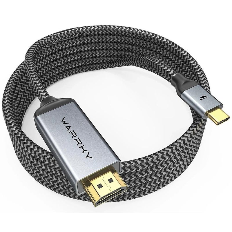 Warrky USB C to HDMI Cable 4K, 15ft [Braided, High Speed] Thunderbolt 3 to HDMI Adapter Compatible for New iPad, MacBook Pro/Air, iMac, Galaxy S20 S10 S9 S8, Surface, Dell, HP - Image 1