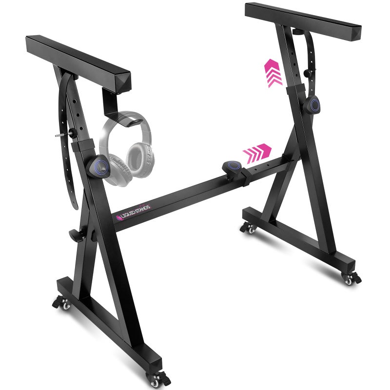 حامل لوحة مفاتيح سائل مع عجلات أسود تصميم Z قابل للتعديل محمول احترافي ثقيل الوزن لحامل البيانو الرقمي يناسب 5488 لوحة مفاتيح كهربائية متينة مع عجلات