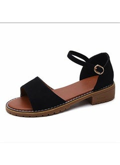 Korean Style Flat Womens Sandals Summer New Romance Sandals Womens Medium Heel One-Row Buckle Fashionable Versatile Womens Sh Black
