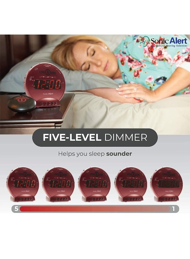 Sonic Alert Sonic Bomb Dual Alarm Clock with Bed Shaker, Red Vibrating Alarm Clock Heavy Sleepers, Battery Backup | Wake with a Shake - Image 3