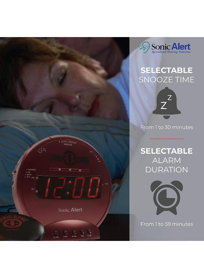 Sonic Alert Sonic Bomb Dual Alarm Clock with Bed Shaker, Red Vibrating Alarm Clock Heavy Sleepers, Battery Backup | Wake with a Shake - Image 5