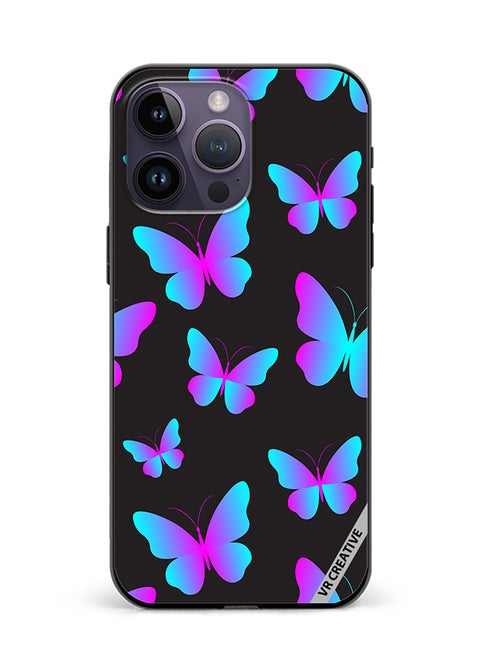 Protective Case Cover For Apple iPhone 15 Pro Max Neon Butterflies Seamless Pattern Design Multicolour