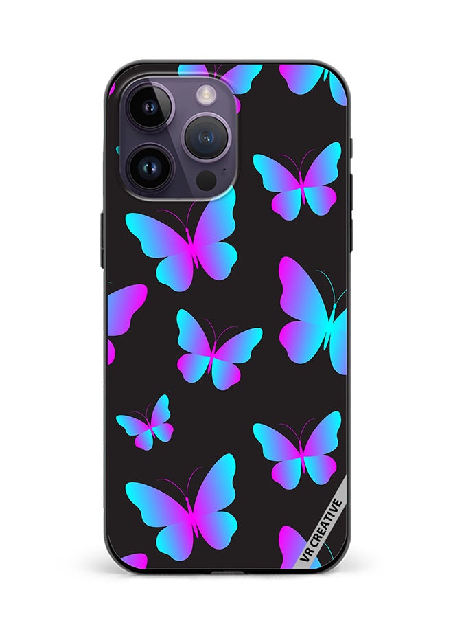 Protective Case Cover For Apple iPhone 15 Pro Max Neon Butterflies Seamless Pattern Design Multicolour