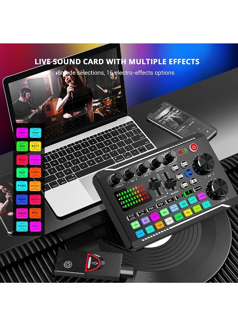 F998 Live Sound Card, Live Sound Card and Audio Interface with DJ Mixer Effects and Voice Changer, Bluetooth Stereo Audio Mixer, for YouTube Streaming - Image 3