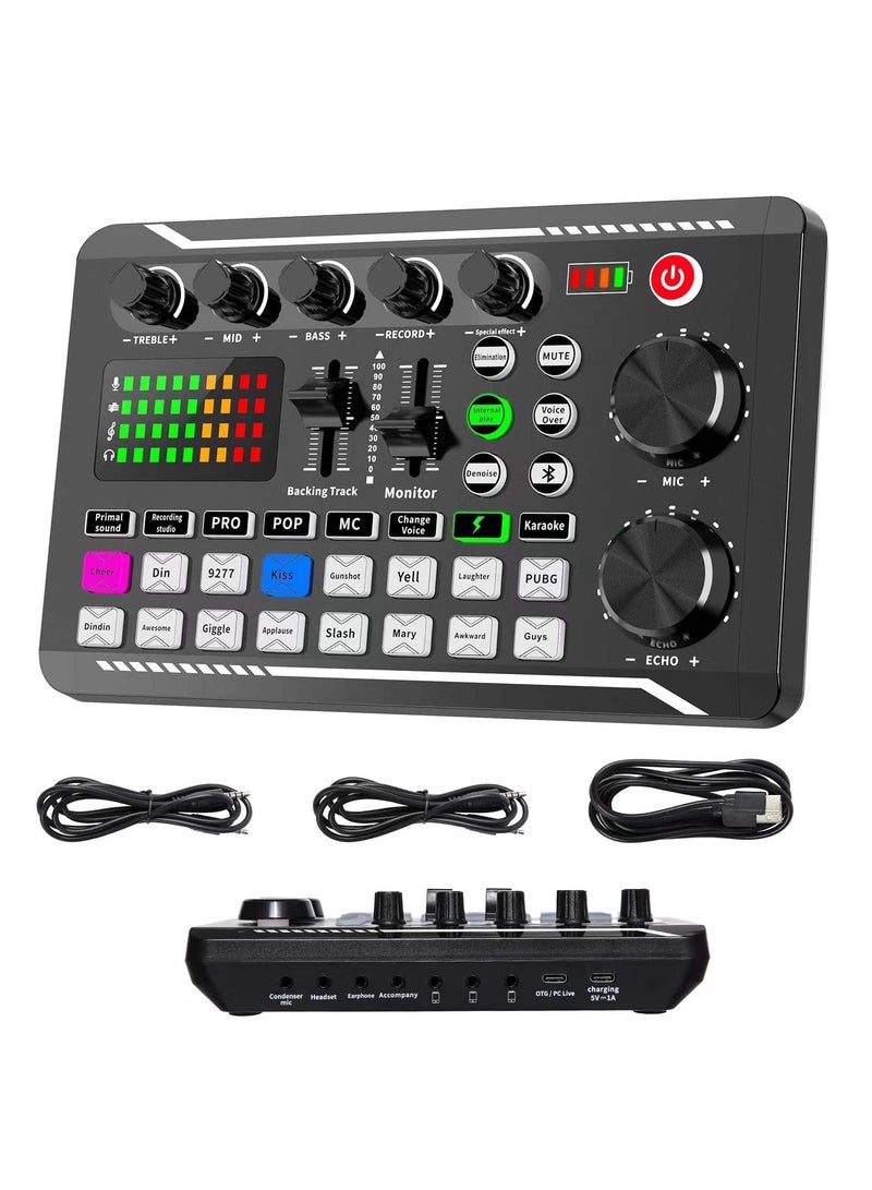 F998 Live Sound Card, Live Sound Card and Audio Interface with DJ Mixer Effects and Voice Changer, Bluetooth Stereo Audio Mixer, for YouTube Streaming - Image 1