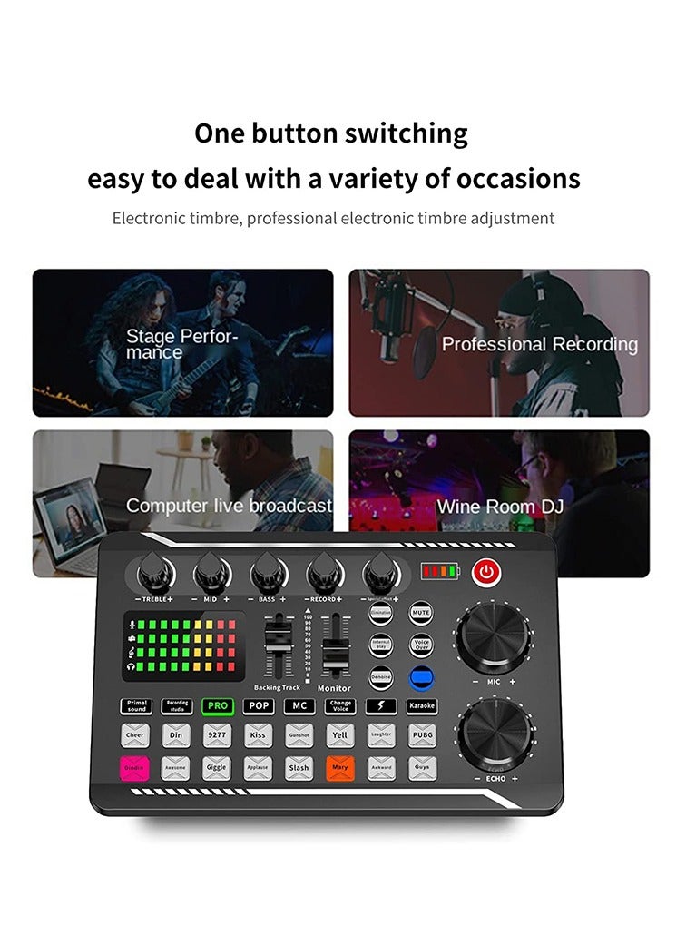F998 Live Sound Card, Live Sound Card and Audio Interface with DJ Mixer Effects and Voice Changer, Bluetooth Stereo Audio Mixer, for YouTube Streaming - Image 4